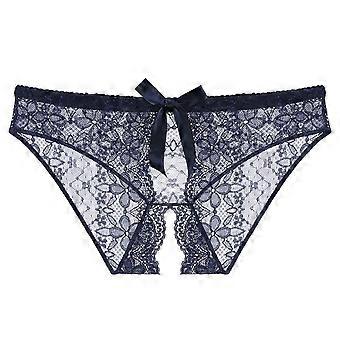 Women's Lace Crotchless Panties 2025 Valentine's Day Sexy Underwear Lace Bow Bikini Panties Pearl Silky Comfy Lace Brife Dark Blue