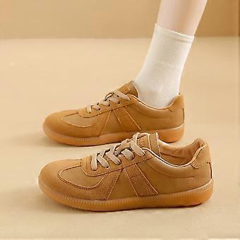 Suede Lace Up Flat Casual Shoes Comfortable Loafers For Everyday Wear Slip On Walking Footwear Brown 35
