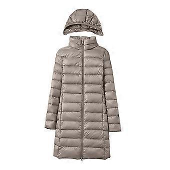 Damen Winter Daunenmantel mit Kapuze, wattiert, einfarbig, mittellang, schmal geschnitten, Übergröße, lange Ärmel, Reißverschluss