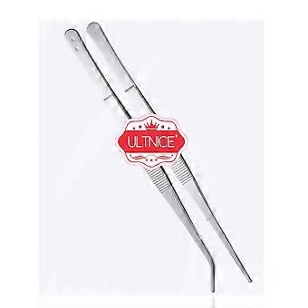 ULTNICE 2pcs Stainless Steel Straight and Curved Nippers Tweezers Feeding Tongs for Reptile Snakes Lizards Spider (Silver)