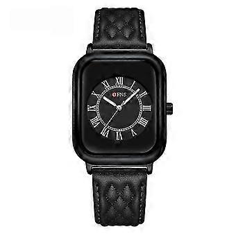 OFNS Modern Smart Watch - Black Square Case with Roman Dial & Quilted Leather Strap - Elevate Your Style