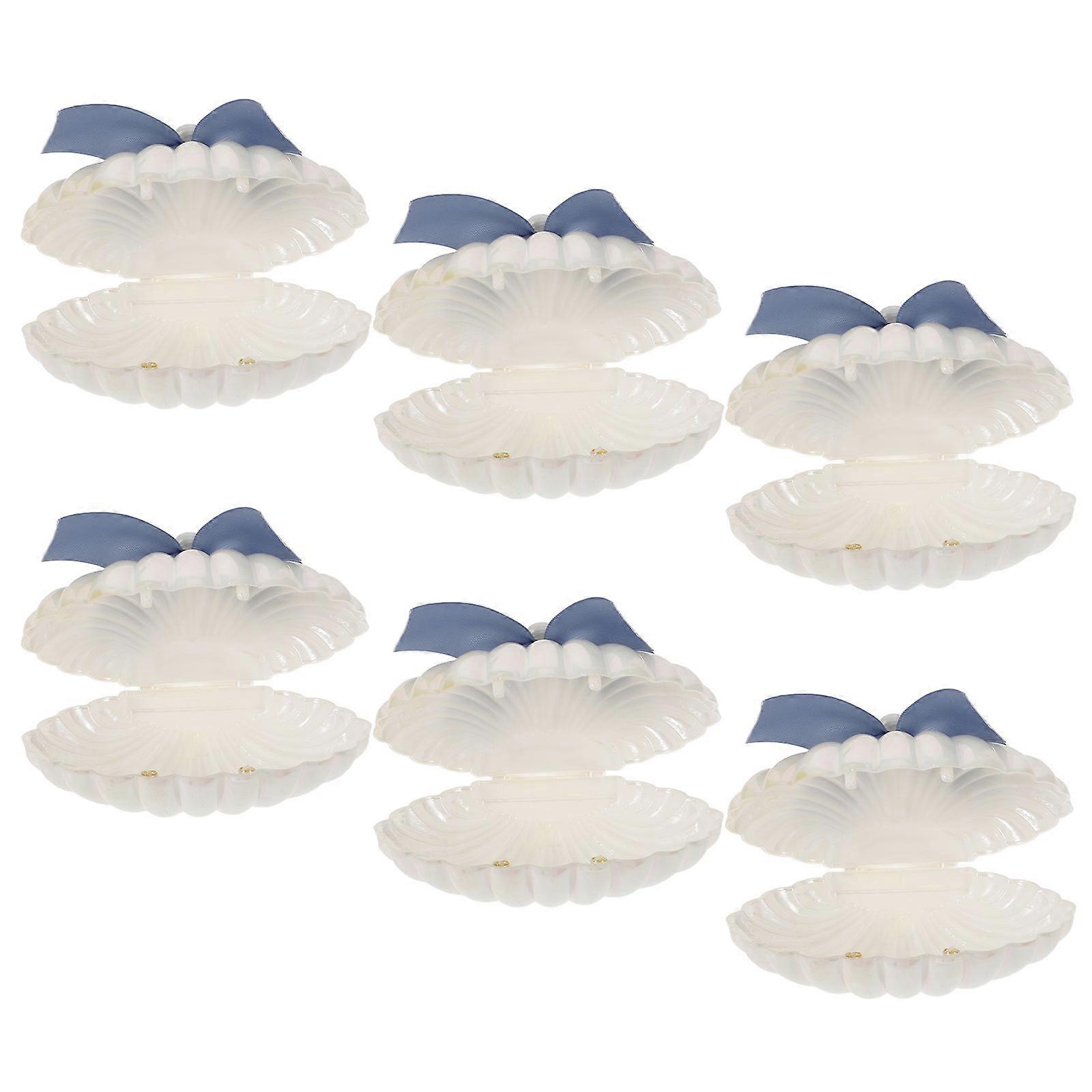 Seashell Candy Boxes Plastic for Wedding Use 6Pcs with Ribbons