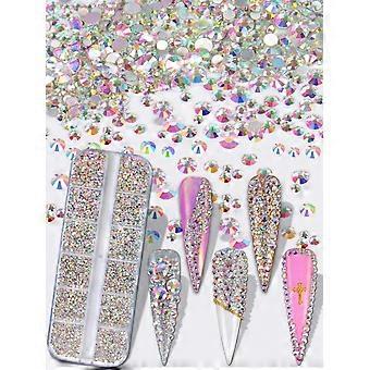 3600pcs Nail Art Strass AB Chiodo Cristalli Rotondo A Forma Flatback Gemme Pietre 6 Dimensioni con Scatola per Nail Design Craft Scarpe (Cristallo AB)