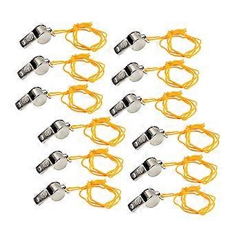 12pcs Metal Whistle with Lanyard, Loud Clear Sound Survival Whistle for Outdoor Sports, Hiking and Camping