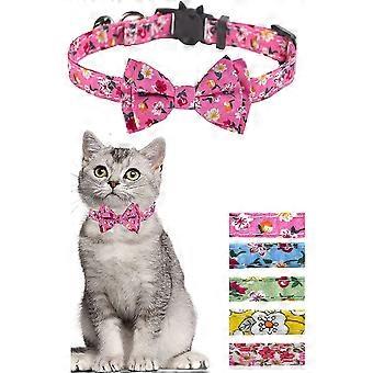 Pink Floral Bow Tie and Bell Cat Collar