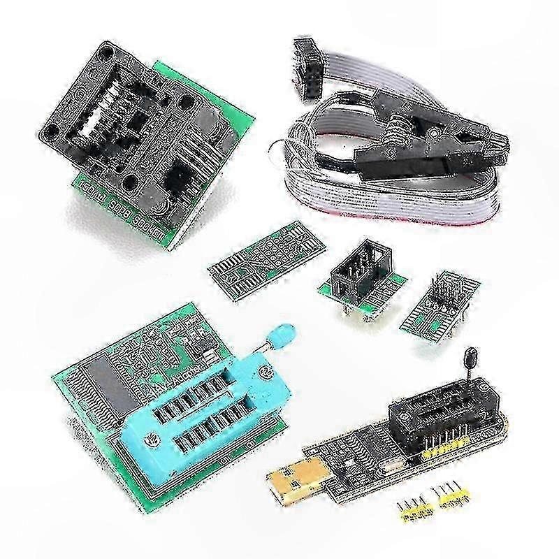 USB Programmer Kit with SOP8 Clip, EEPROM Burner, BIOS Flasher, SPI Flash Programmer, 1.8V Adapter, 150mil SOP8 Socket for 24/25 Series Memory Chips