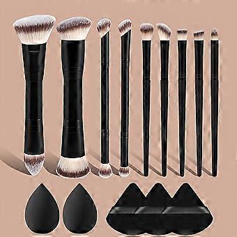 14 Pcs Multi-Functional Makeup Brush Set, Full Face and Eye Brushes with Triangular Sponge, Portable Travel Cosmetic Kit