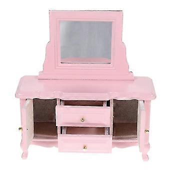 Miniature Birch Wood Dressing Table for Doll House Decoration, Mini Furniture Model