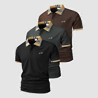 3-Pack Set of Striped, Decorative-Collar Polo Shirts for Men—Soft, Skin-Friendly, Short-Sleeve Outdoor Sports Shirts