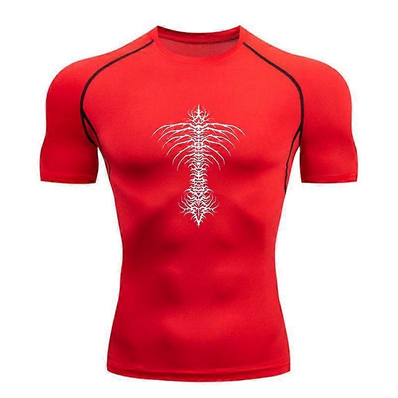 Men's Compression Workout T-Shirt, Spine Skeleton Pattern Qu