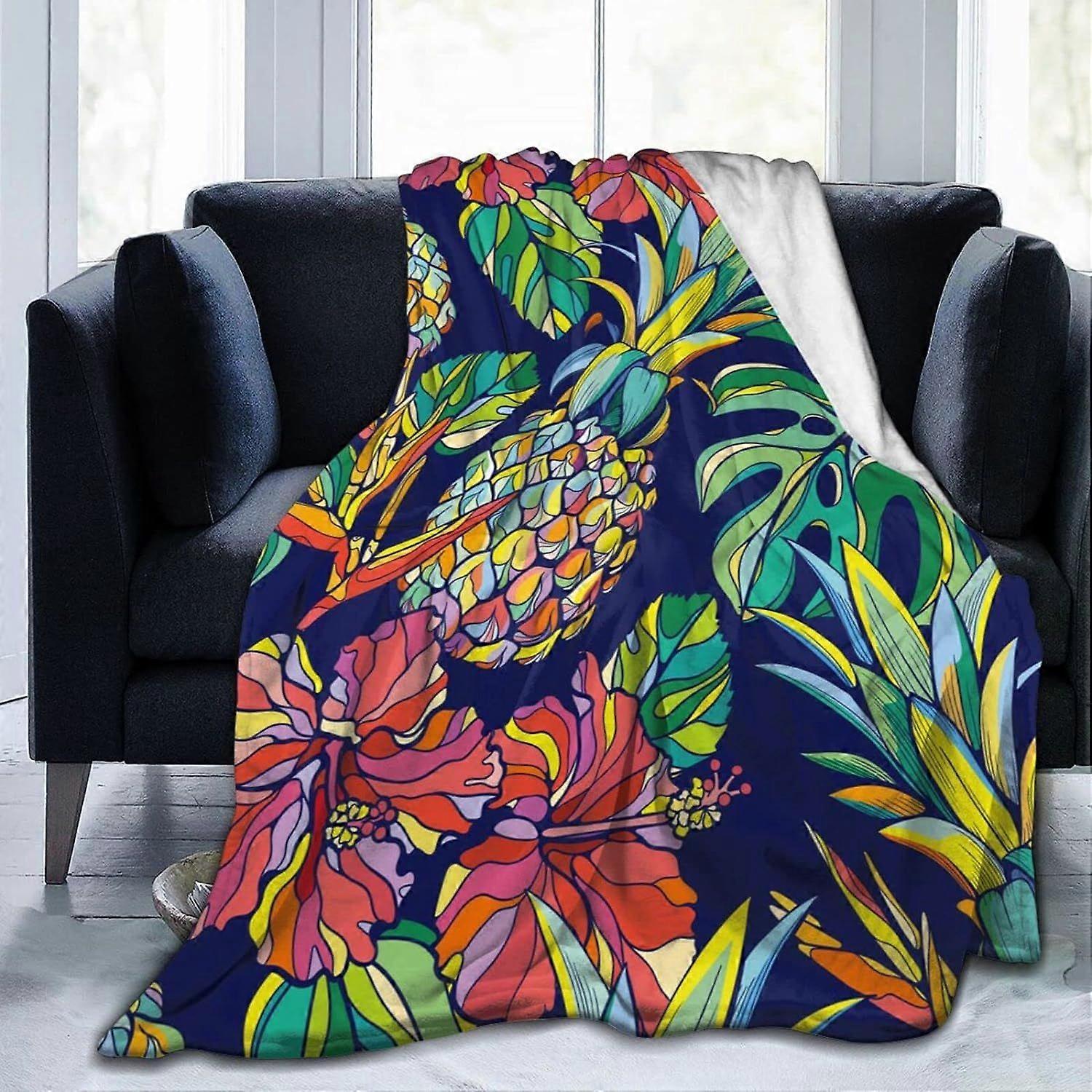 WT1775 Throw Blanket Pineapple Flannel Blanket Soft Comfortable Blanket Washable Throws for Bed Sofa