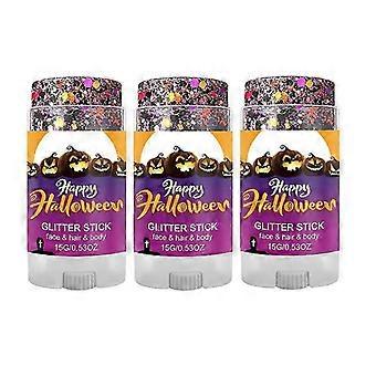 Glitter corporal em bastão para Halloween, 15g, glitter de cabelo com lantejoulas pretas, laranjas e roxas para fantasia de Rumi, cosplay e maquiagem de tatuagens, tinta facial com glitter grosso para W