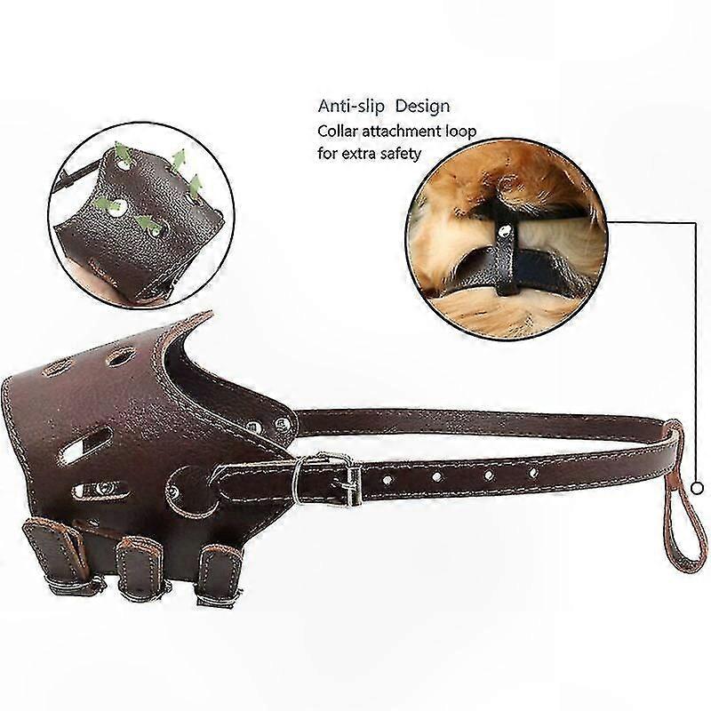 Adjustable Leather Dog Muzzle for Small Medium Large Breeds