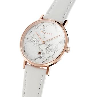Meller astar dag marble reloj para Mujer Analógico de Cuarzo japonés con brazalete de Piel de vaca W1R-1WHITE