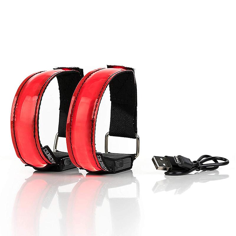 4 Pack Rechargeable Led Light-emitting Armband Led Reflective Bracelet Night Light Outdoor Sports Running Lightsred