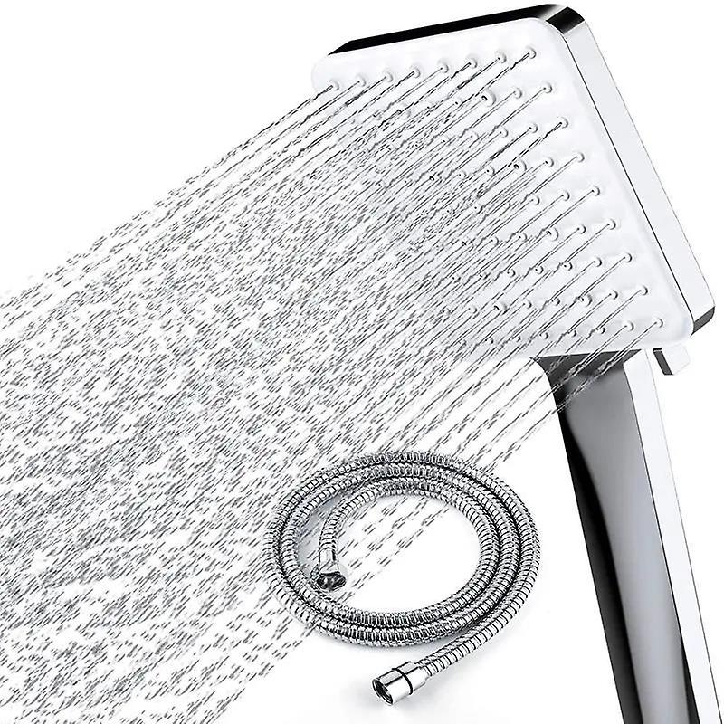 Square Hand Shower With Six Function Paddle Shift Booster Shower Head Set (shower + Hose)