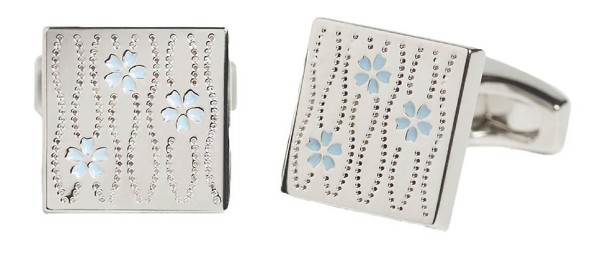 Simon Carter Floral Textured Wave Cufflinks - Silver/Blue