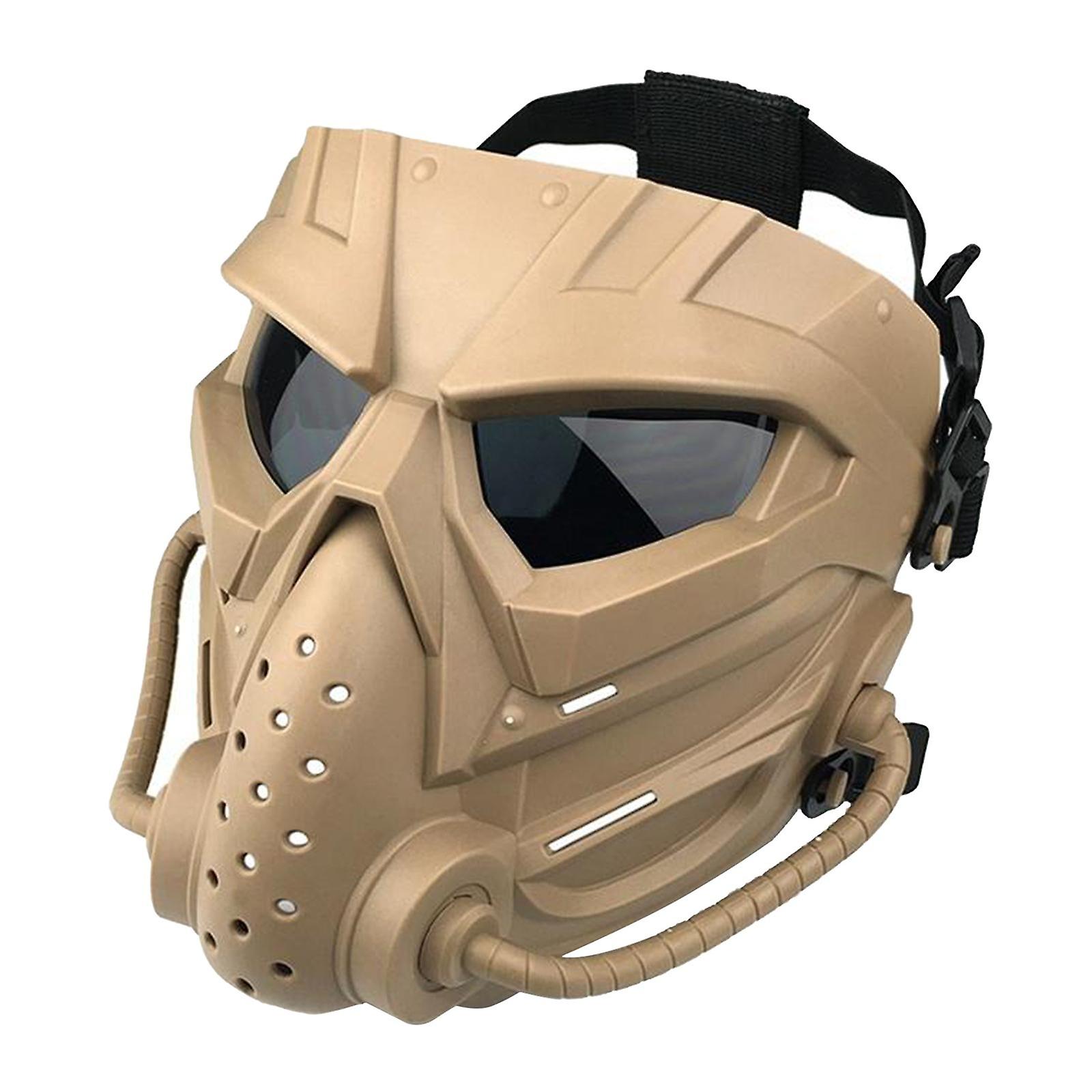 Tactical Mask Guard Helmet Full Face Eye Protective for Hunting Khaki Gray