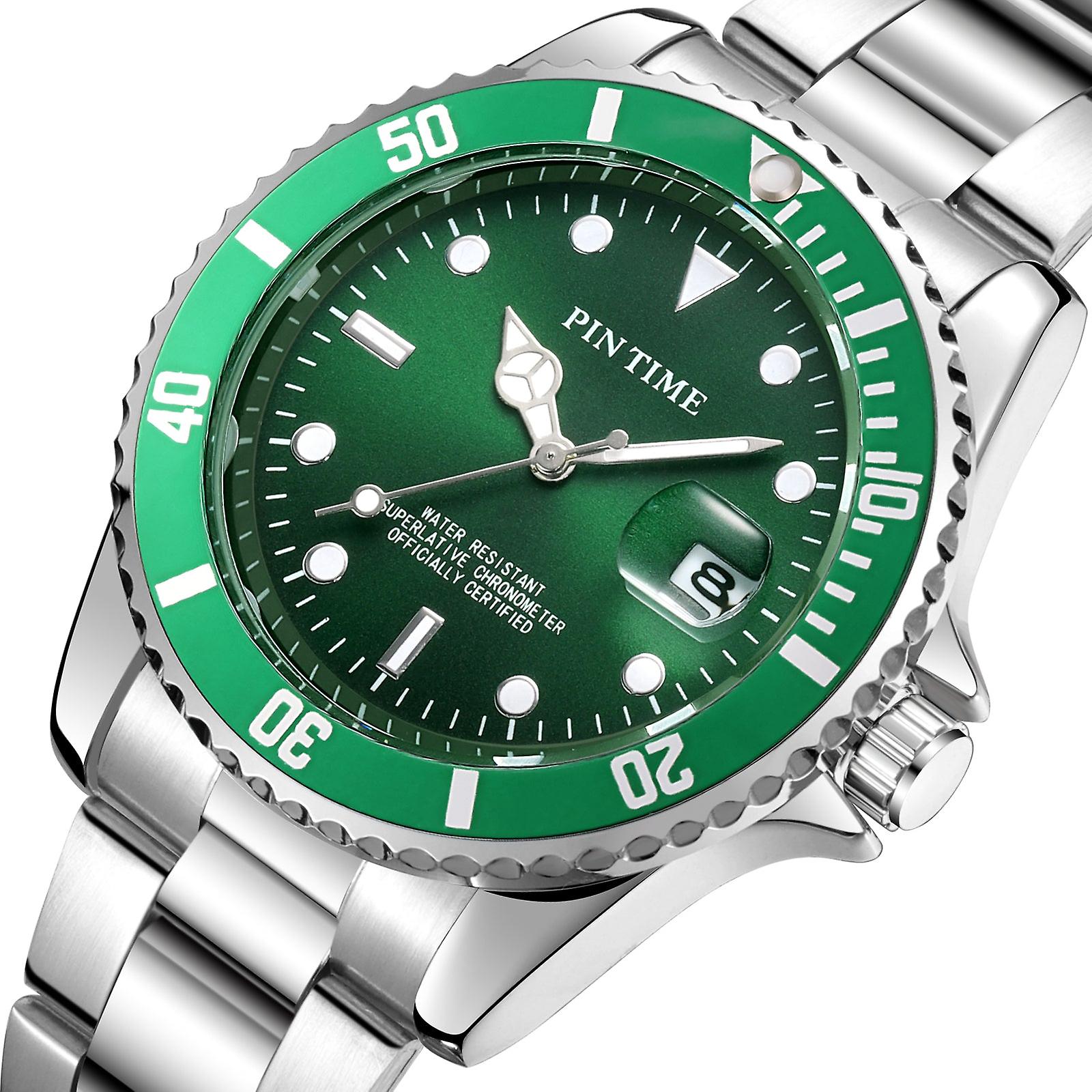 Pintime Men Watch Fashion Brand Quartz Waterproof Wristwatch Rotatable Bezel Magnified Date Window Sport Casual Reloj Hombre Hot