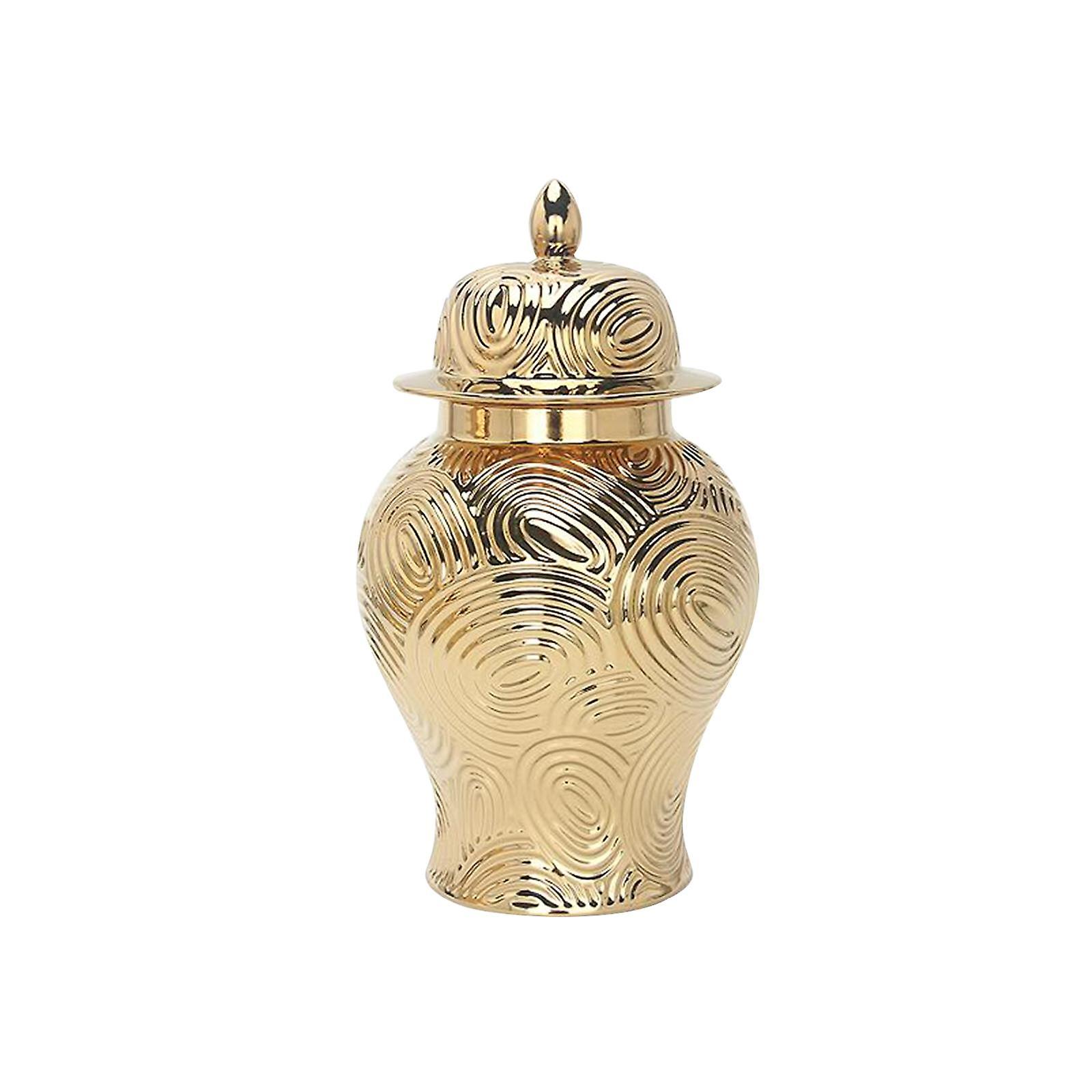 Ceramic Vase Ginger Jar with Lid Golden Pattern for Office Decoration Size L 38x24.5cm
