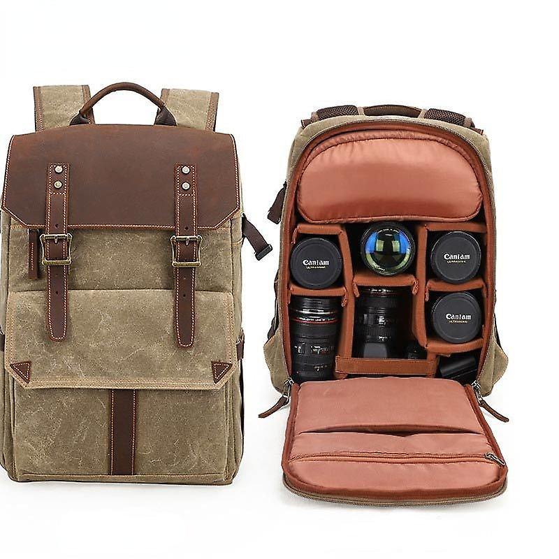 Shoulder Camera Backpack Large Capacity Slr Water-proof Bag Wax Dye Canvas Camera Bag