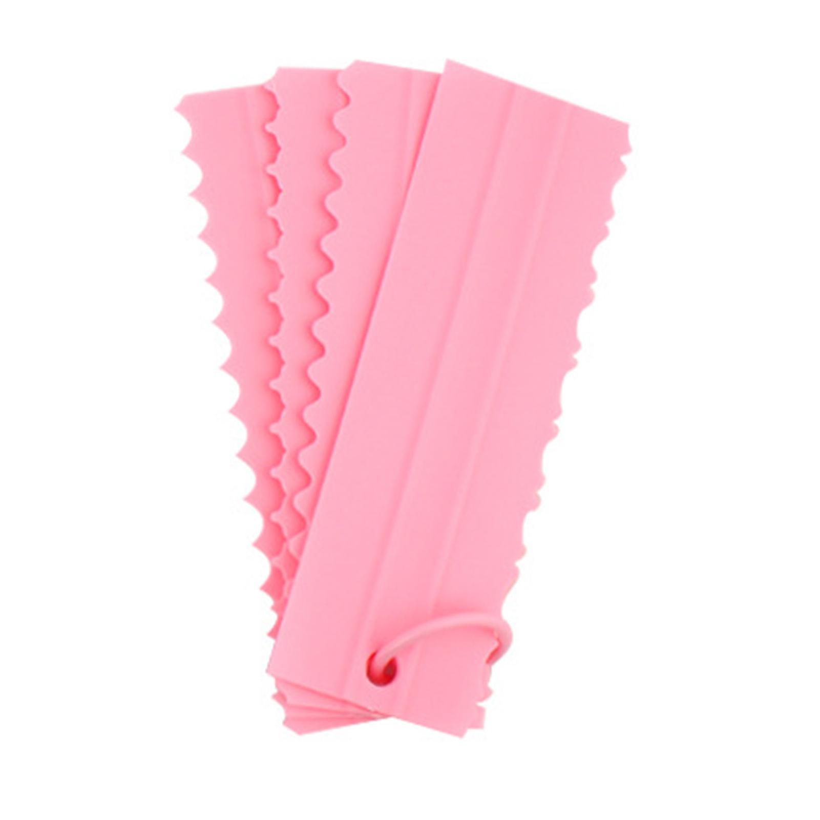 4Pcs Cake Scraper Durable Eco Friendly Plastic 8 Styles Hanging Hook Design Cake Smoother for Baking DIY Pink
