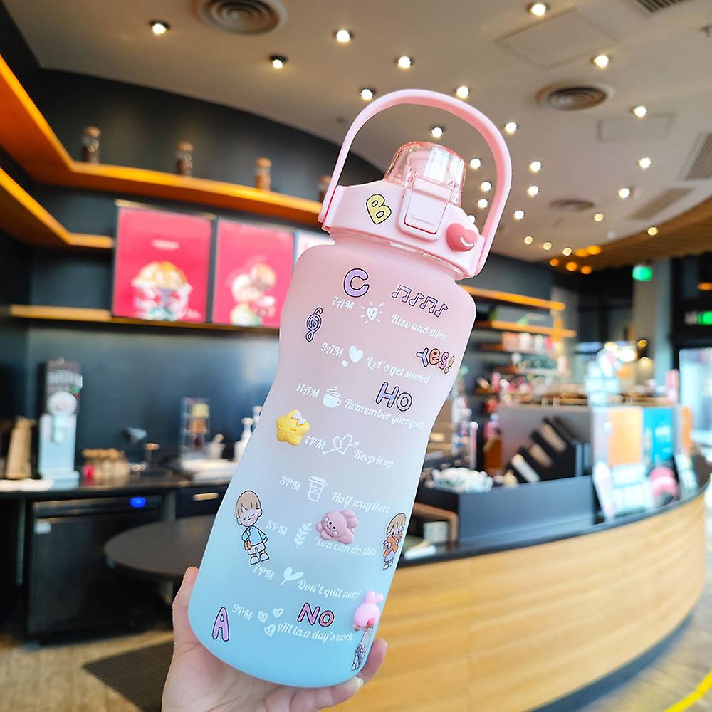 2000ML Gradient Color Portable Water Bottle With Time Scale