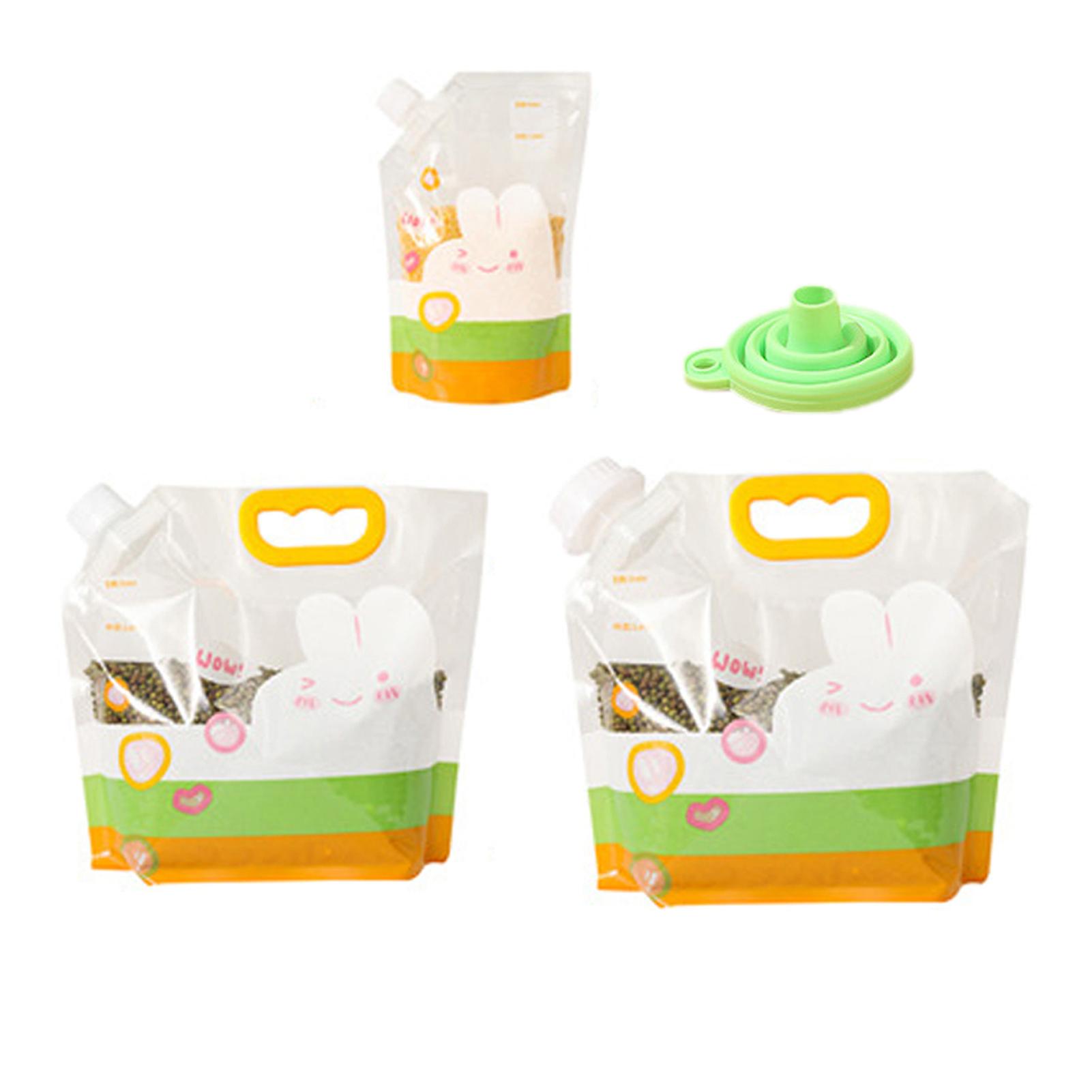 1 Set Food Storage Bag with Funnel Screw Lid Handle Food Grade Clear Large Capacity Leak Proof Reusable Moisture-proof Rice Flour Grain Sealed Bag Kit