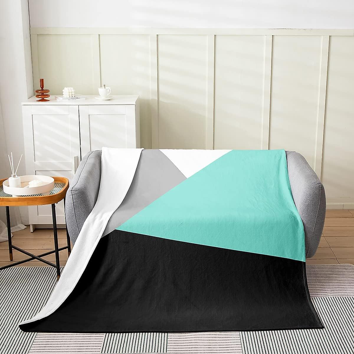 Kids Geometric Abstract Bed Throw Blanket Modern Stripe Geometry Fuzzy Blanket for Bed Sofa Bedroom Grey Teal Triangle Fleece Throw Blanketative Plush