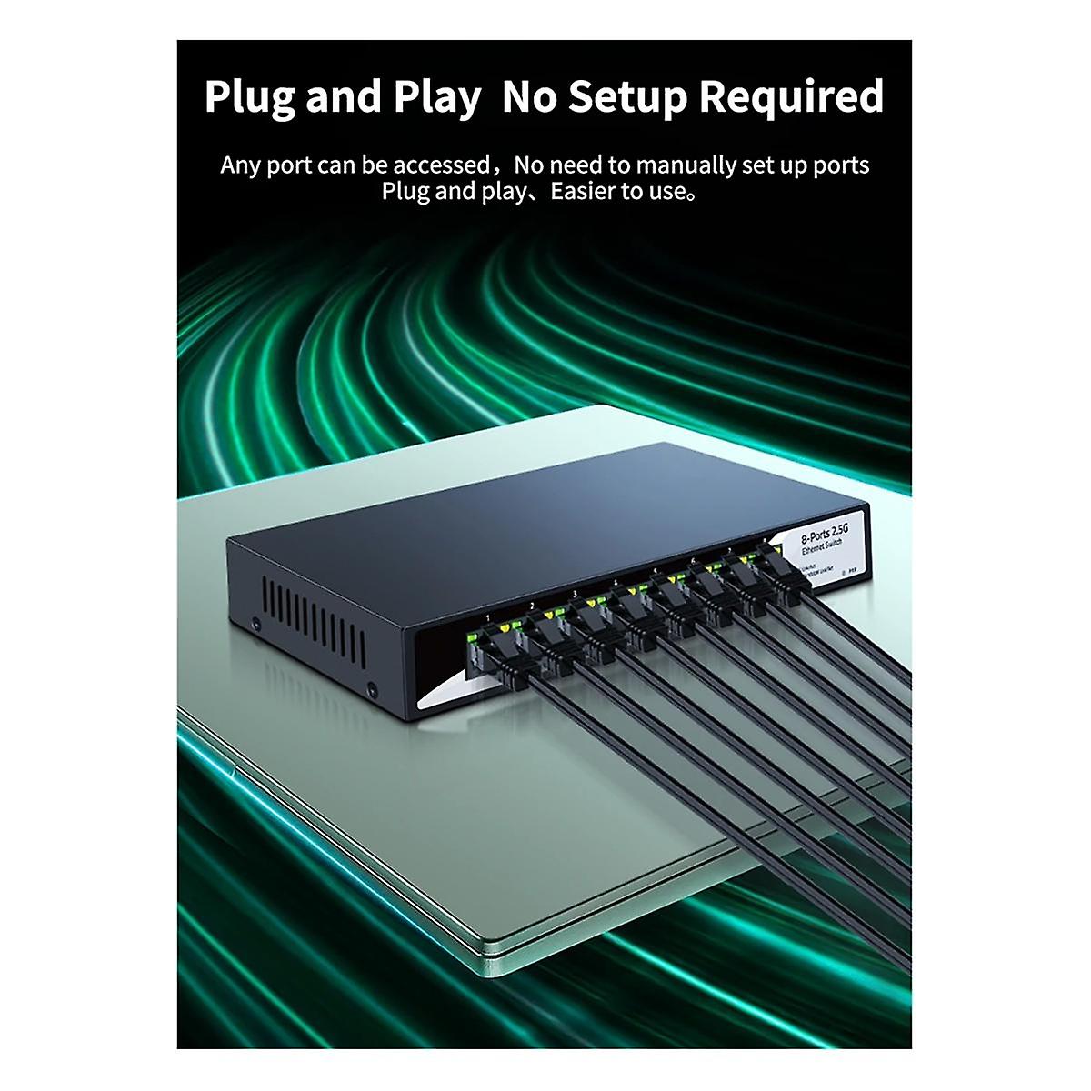 8 Port 2.5GbE Ethernet Switch Unmanaged 2.5G Network Switch Fanless Desktop Small Home Lab Setup Sw