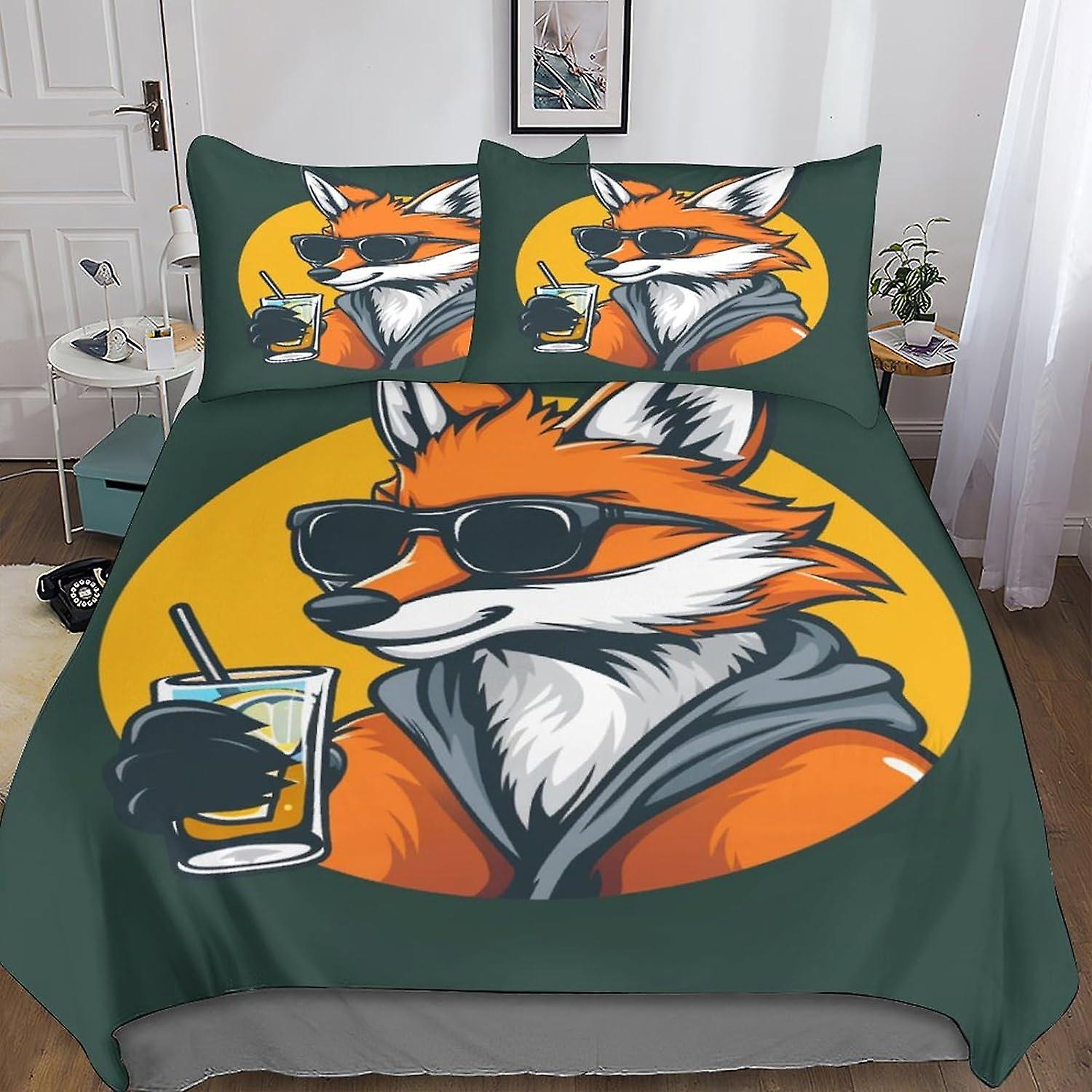 DSJackson Colorful Fox 3D Printed Duvet Cover 3-piece Animal Quilt Cover Bedding Set with Microfiber with Hidden Zipper Closure with Pillowcases for B