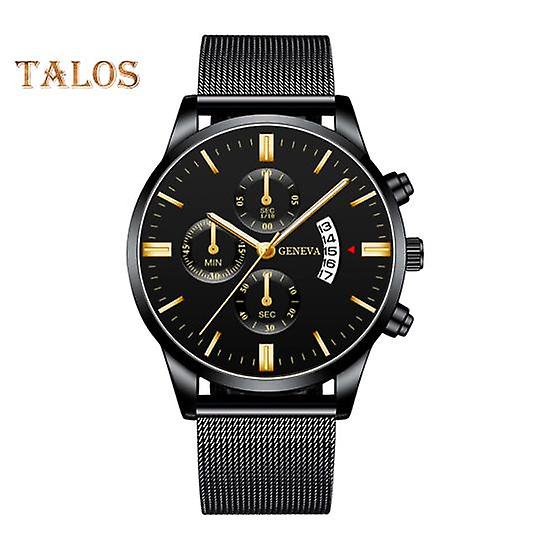 Men Quartz Watch Round Dial Calendar Display Stainless Strap Three-eye No Delay Time-checking High Accuracy Daily Wristwatch Formal Business Timepiece