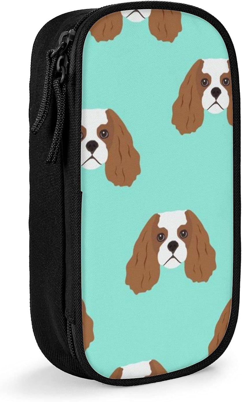 Cavalier King Dog Pattern Teal Background Pencil Case SAOE001442