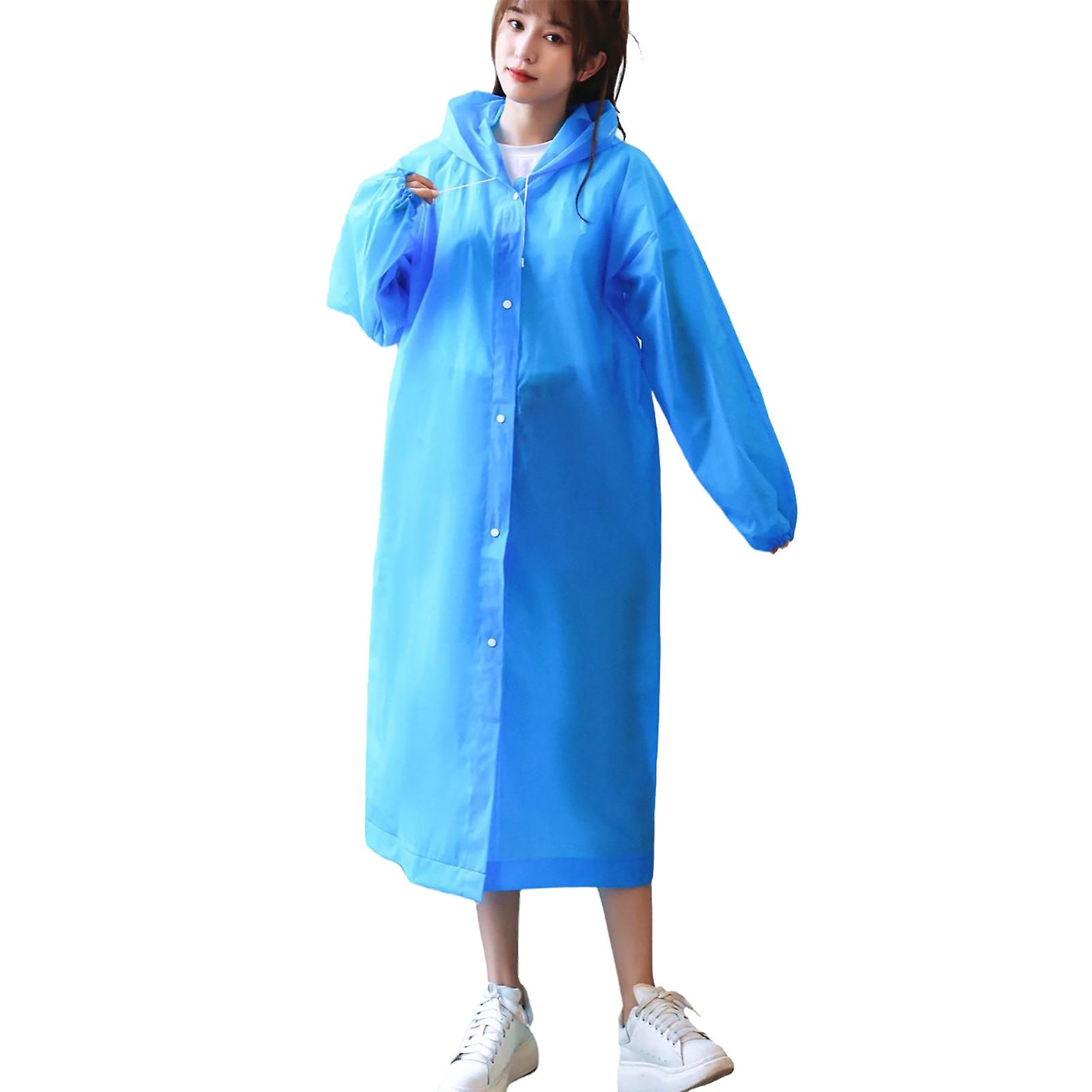 Reusable Adult Raincoat Adjustable Hood Fashion Thickened Portable Waterproof Raincoat for Travel Blue