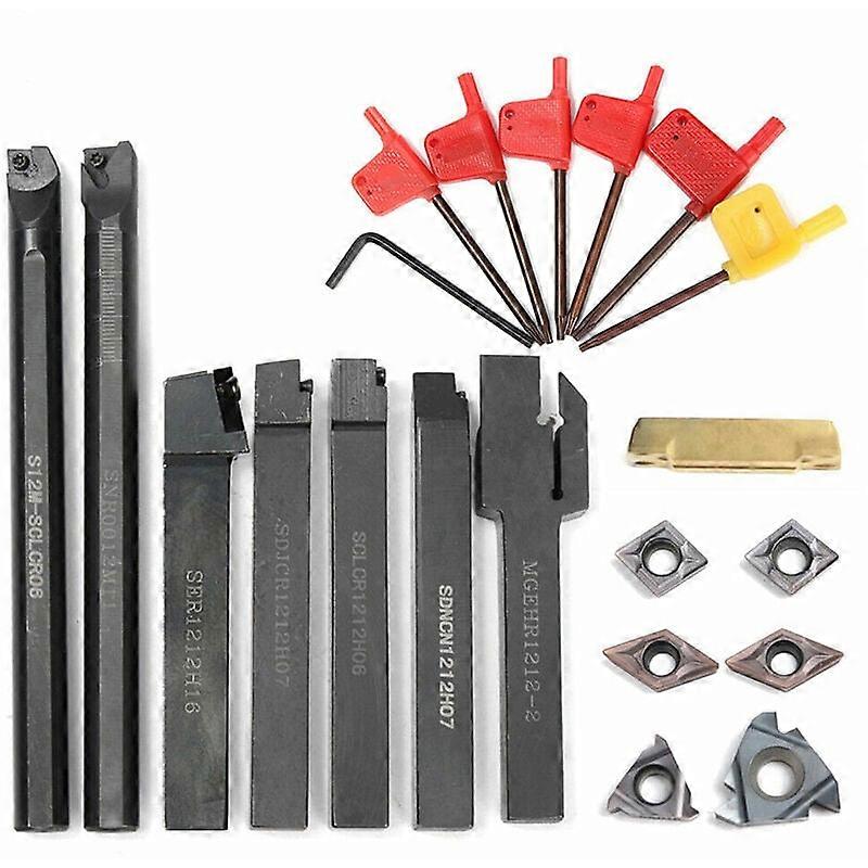 21Pcs Turning Tool Holder, Multifunctional Carbide Turning Reamer Holder with Carbide Inserts, for Lathe Tool (12MM)