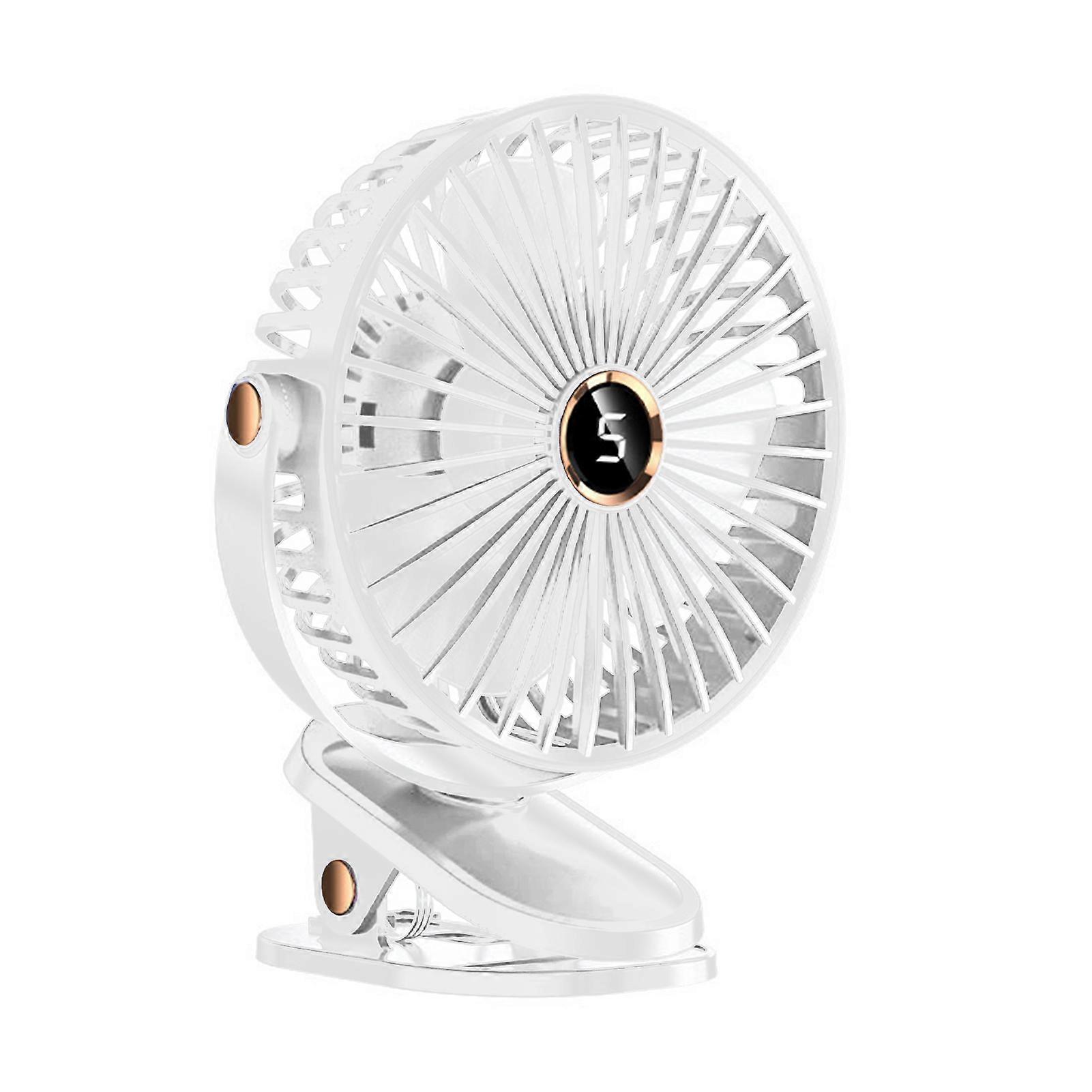 Battery Operated Desk Fan Mini Clip-on Fan with Digital Display 720-Degree Adjustable 5 Wind Speeds Low Noise Cooling Fan