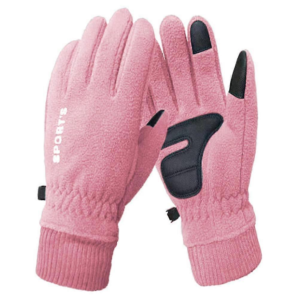 Winter Windproof Cycling Gloves Internal Plush Keep Warm Unisex,pink