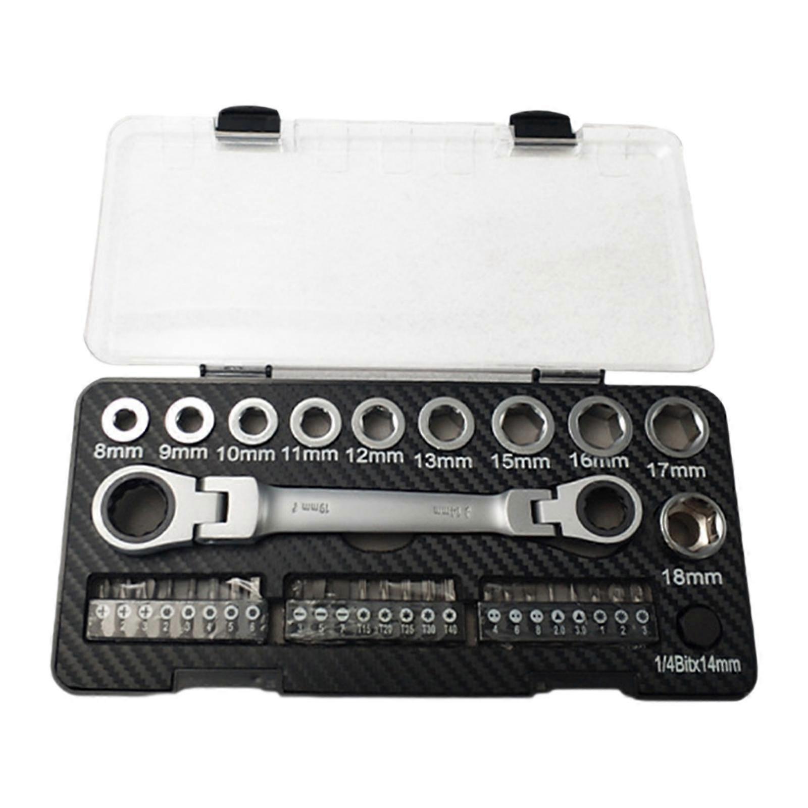 36Pcs Ratcheting Combination Wrench Kit Multifunctional Double Flexible Head