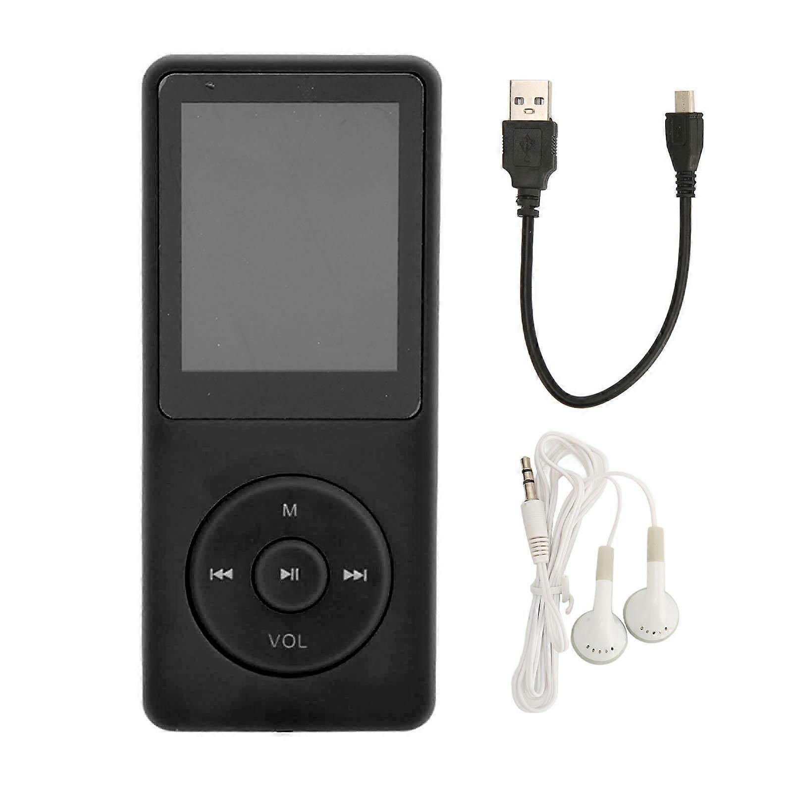 MP3 Player 1.8in TFT HD Screen Built in Microphone FM Function Mini Portable Music Player with Earphone Black