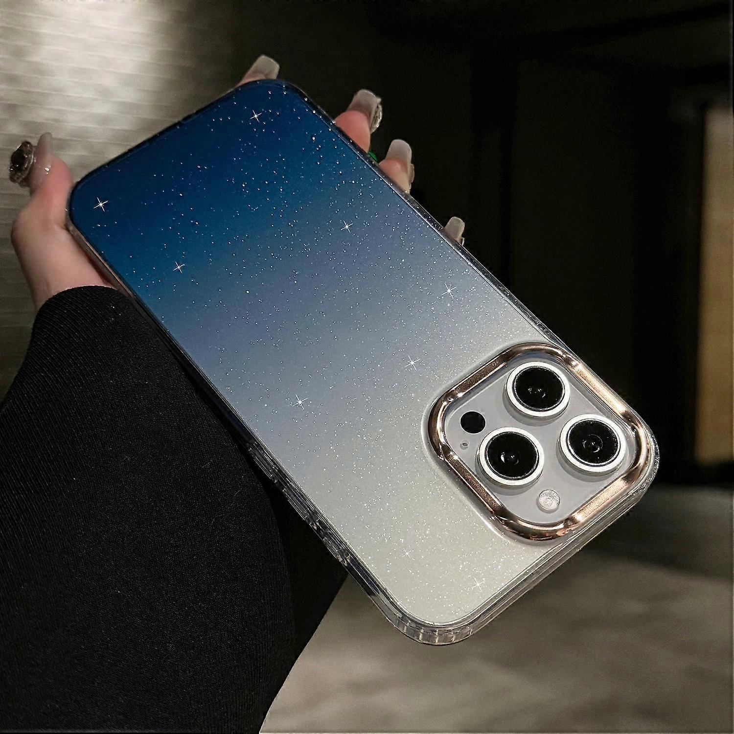 For iPhone 16 Pro Case IMD Gradient Glitter PC+TPU Protective Phone Cover - Blue