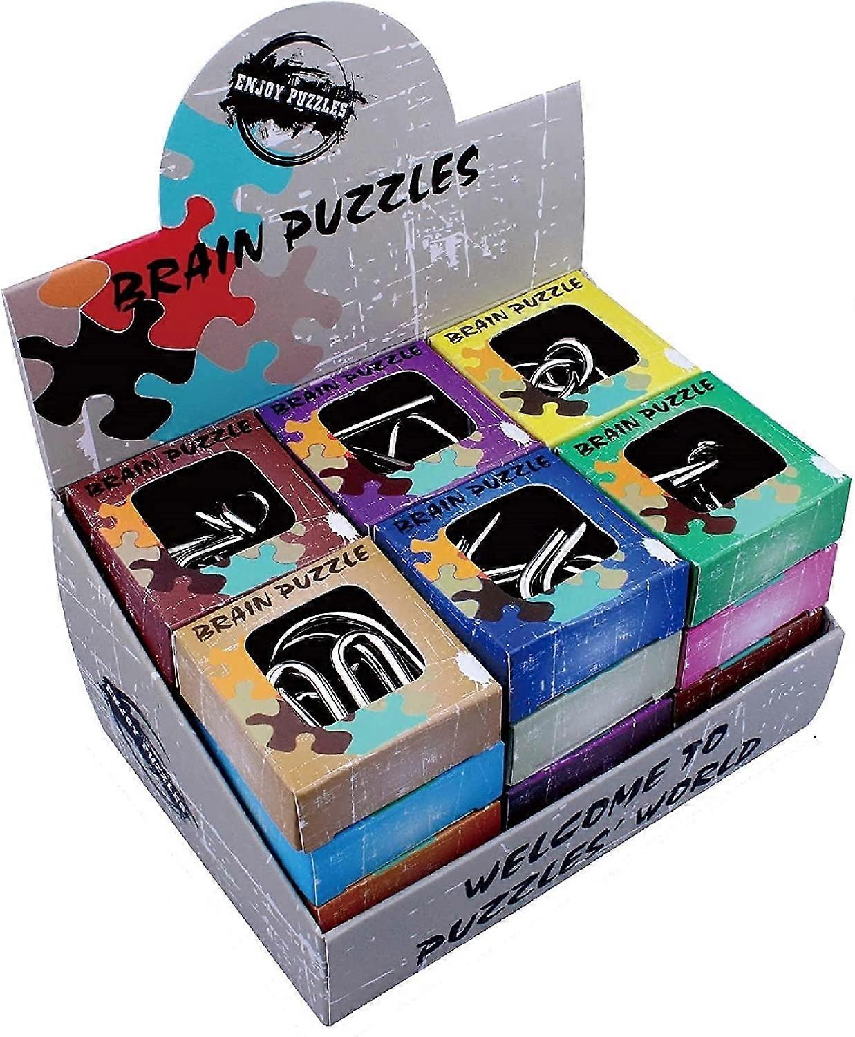 Assorted Brain Teasers Metal Wire IQ Puzzles Paper Box Package 24Pcs