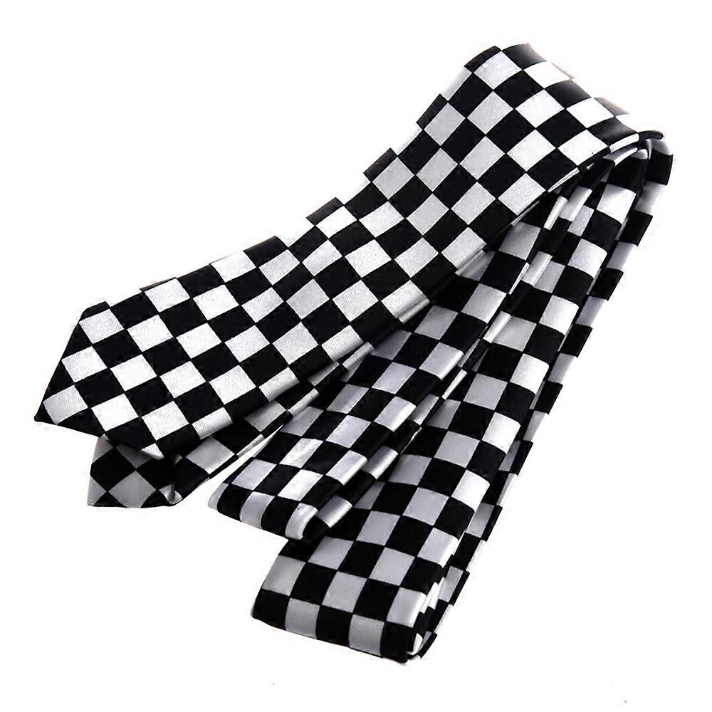 Mens Black White Checkered Necktie Neck Tie