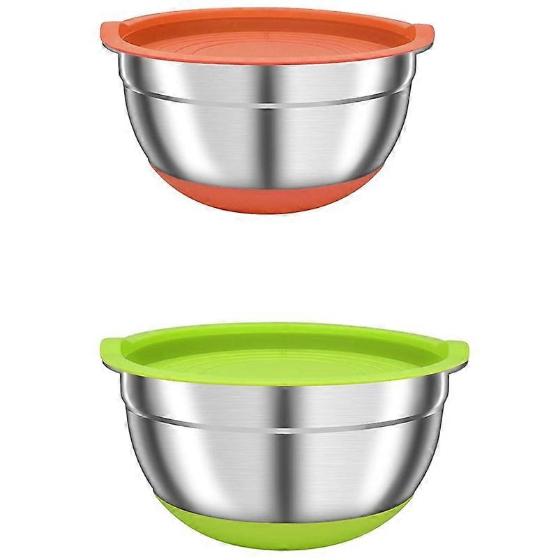 2 Pack Mixing Bowls with Airtight Lids, Colorful Stainless Steel Metal Nesting Bowls for Kitchen, N