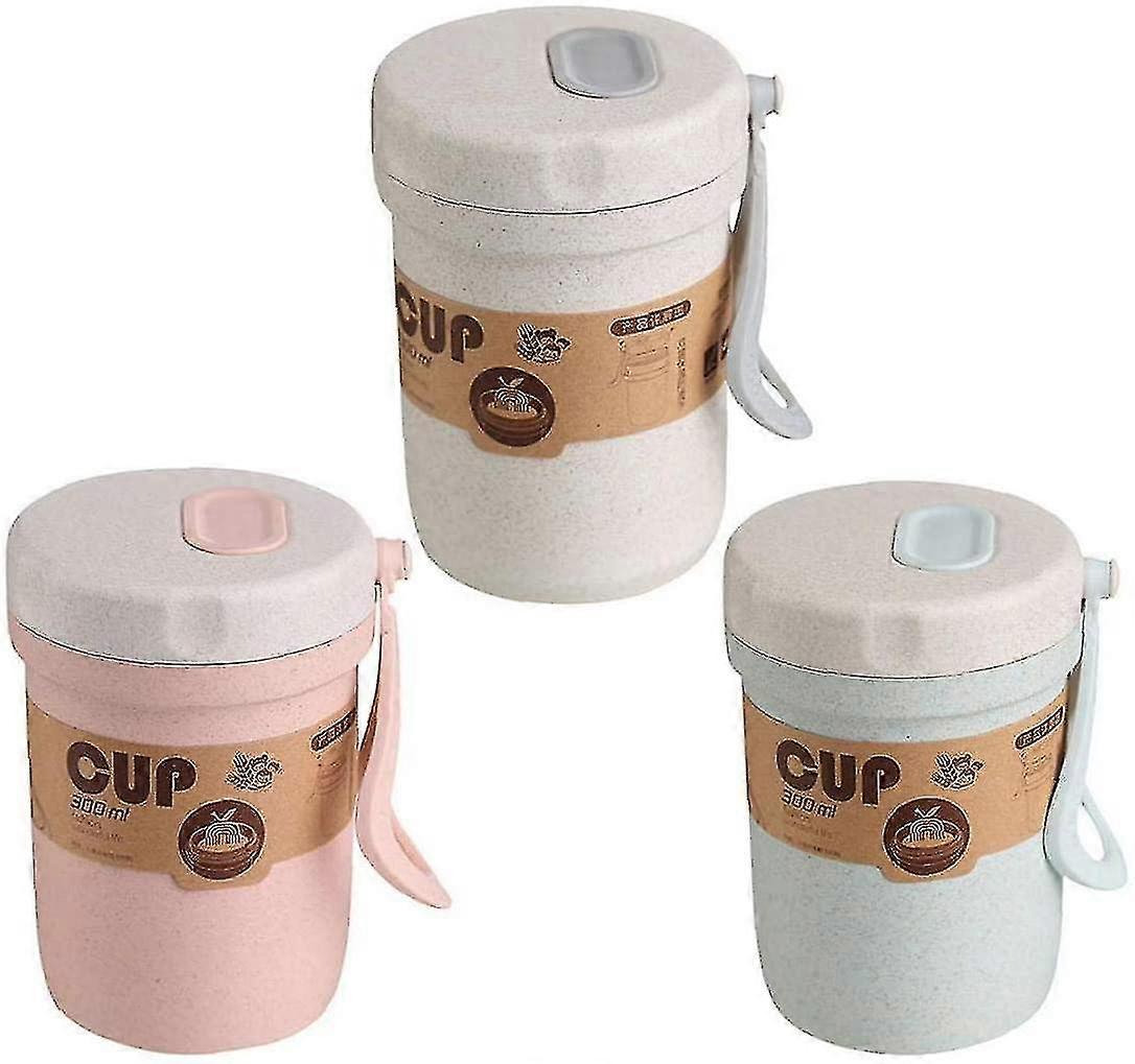 Straw Soup Cup Soup Box Round Food Container, Leak-proof Microwave Can Cook Soup 300ml
