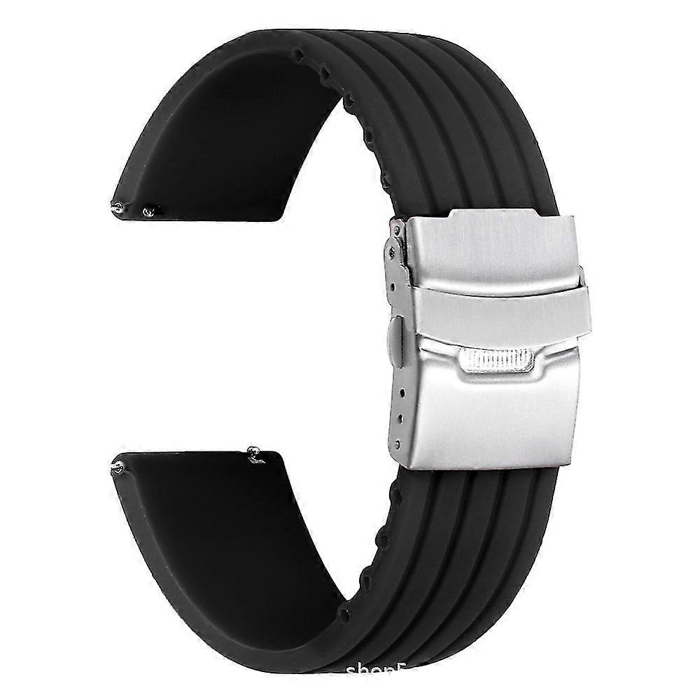 Bracelet de montre en caoutchouc avec fermoir déployant en acier inoxydable unisexe