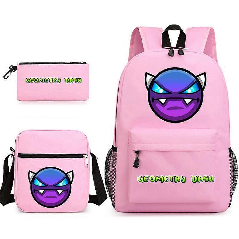Geometry Dash School Bag Backpack Pencil Case Shoulder Bag Three-piece Set _11