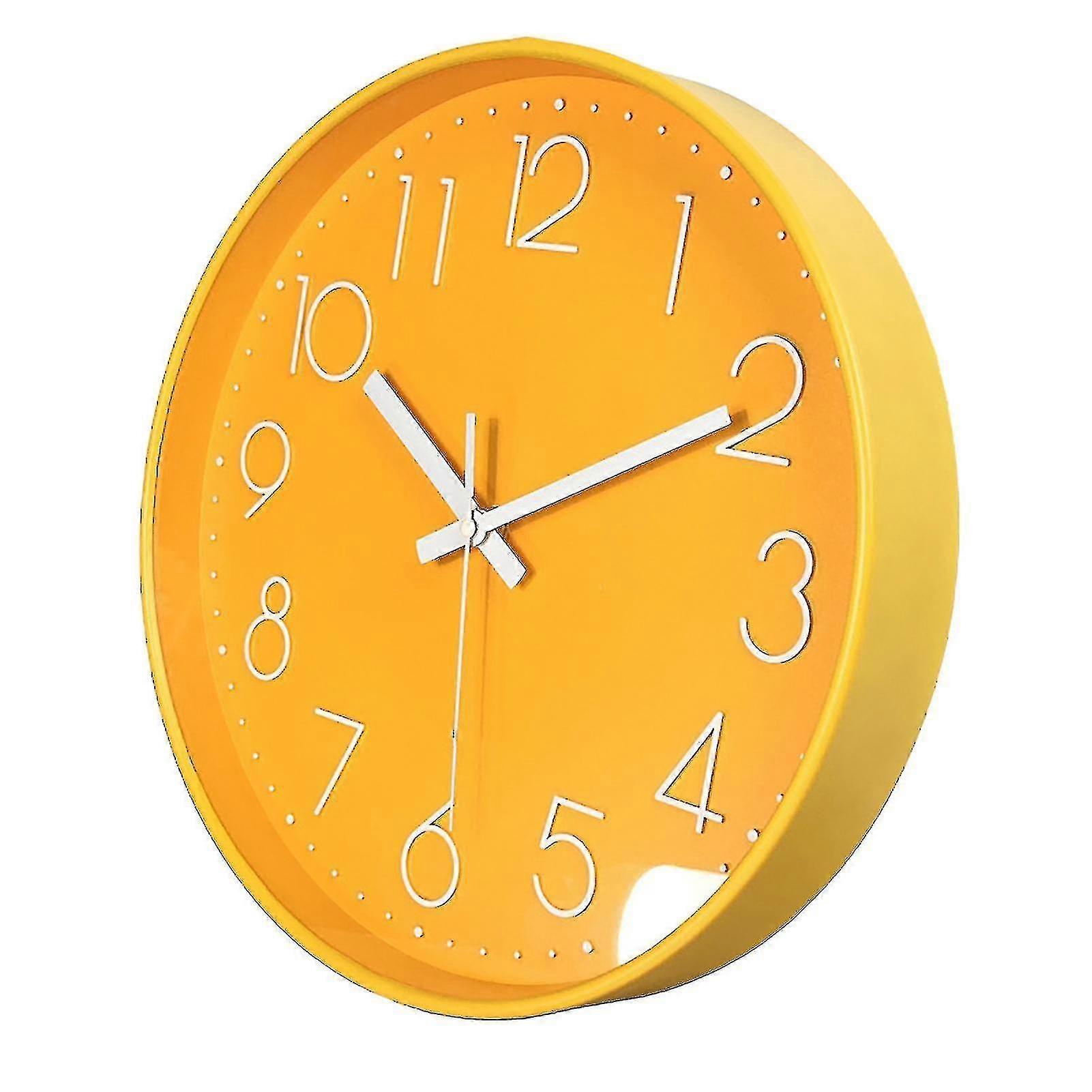 10 Inch Wall Clock Round Hanging Noiseless 3d Number Quartz ClockYellow