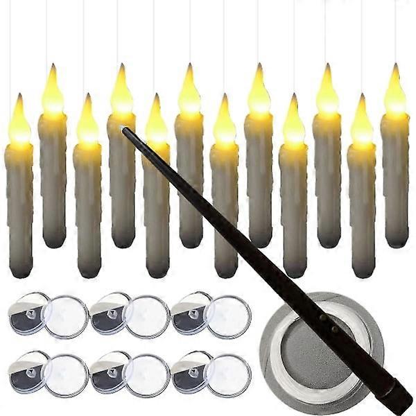 Floating Candles with Wand Remote Control, 12 Pack LED Flameless Flickering Stick Candles Battery Powered Harry Potter Floating Candles for Halloween 