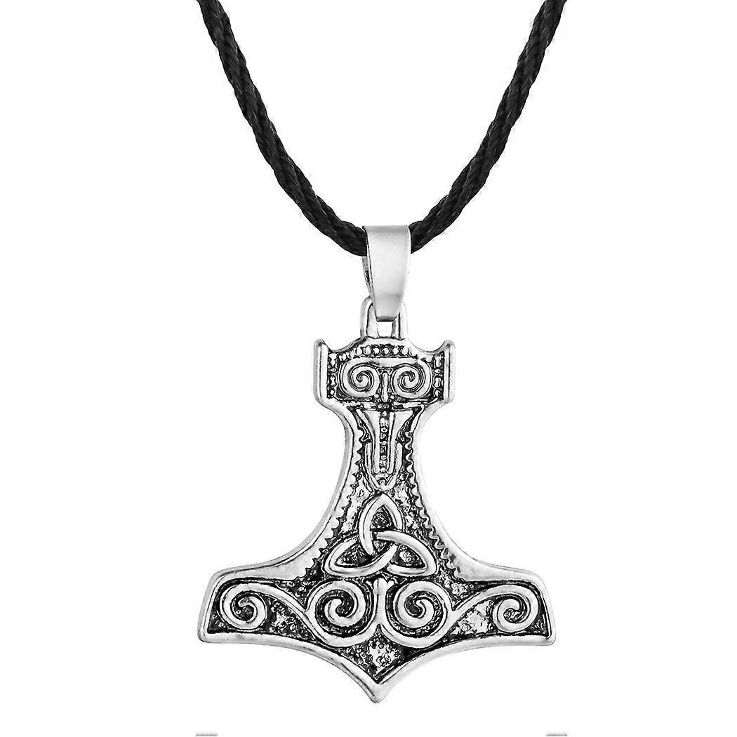 Spiral Celtic Knot Thors Hammer Anheng Halskjede For Menn Kvinner Norse Vikings Charm Svart Skinnkjede Amulett Smykker