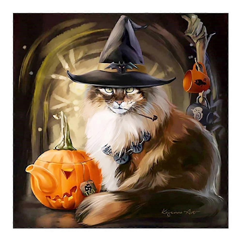 Magic Wizard Hat Cat Magic Wizard Hat Cat Round Full Drill Cartoon Animal Nouveaute Diy Mosaic Embroidery 5d Cross Stitch Gifts